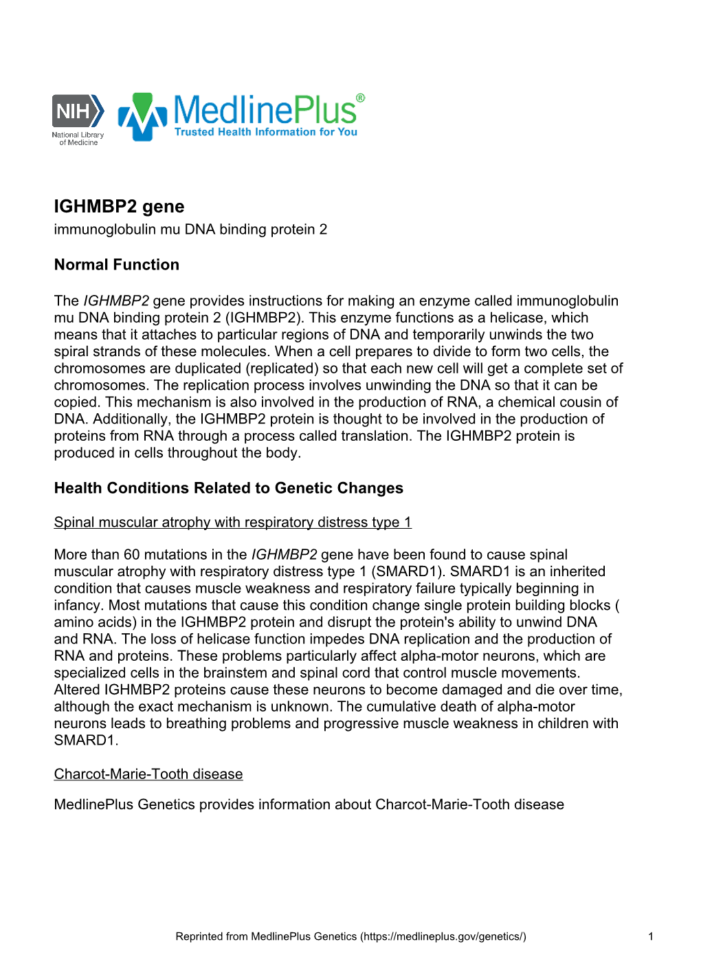 IGHMBP2 Gene Immunoglobulin Mu DNA Binding Protein 2