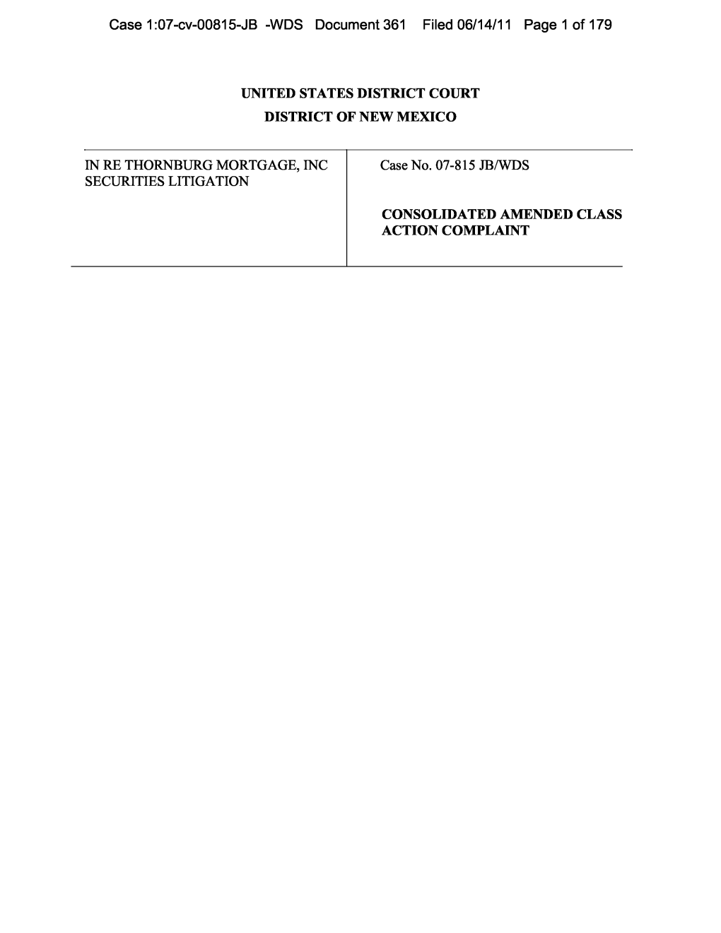 In Re: Thornburg Mortgage, Inc. Securities Litigation 07-CV-00815