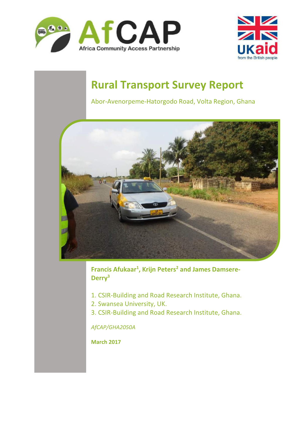 Rural Transport Survey Report Abor-Avenorpeme-Hatorgodo Road, Volta Region, Ghana