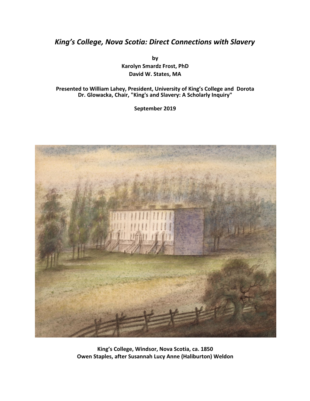 King's College, Nova Scotia: Direct Connections with Slavery