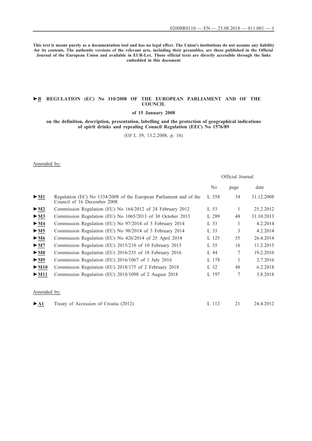 B REGULATION (EC) No 110/2008 of the EUROPEAN