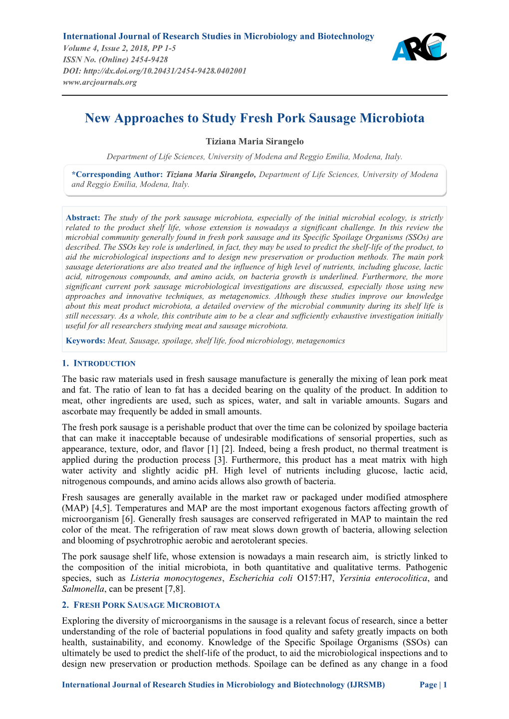 New Approaches to Study Fresh Pork Sausage Microbiota