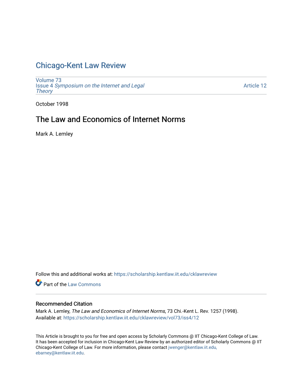 The Law and Economics of Internet Norms