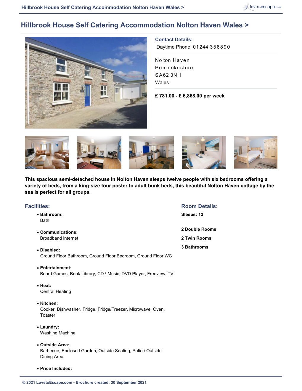 Hillbrook House Self Catering Accommodation Nolton Haven Wales >