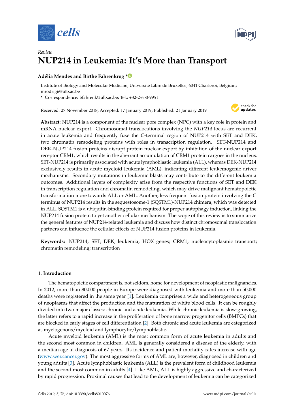 NUP214 in Leukemia: It's More Than Transport