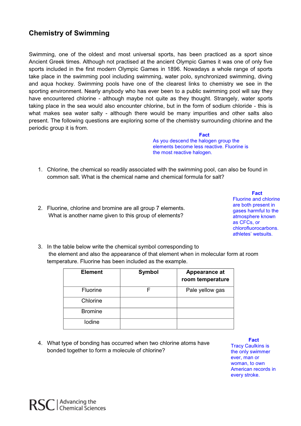 Chemistry of Swimming