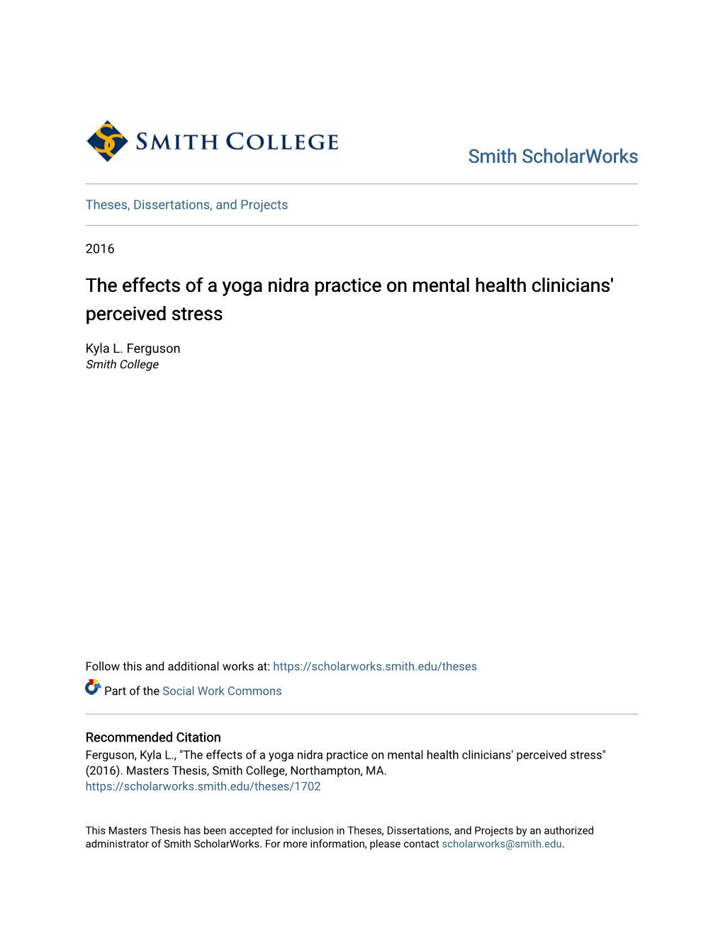 The Effects of a Yoga Nidra Practice on Mental Health Clinicians' Perceived Stress