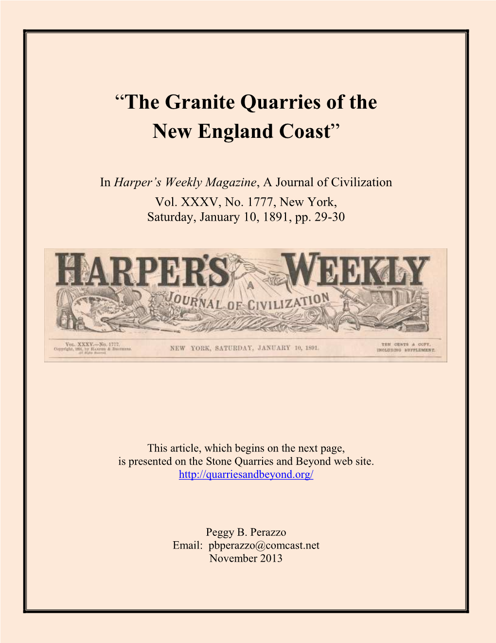 “The Granite Quarries of the New England Coast”