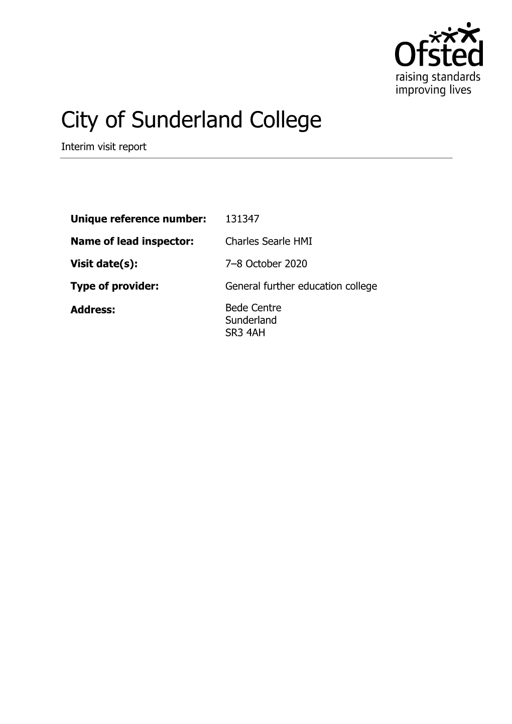 City of Sunderland College Interim Visit Report