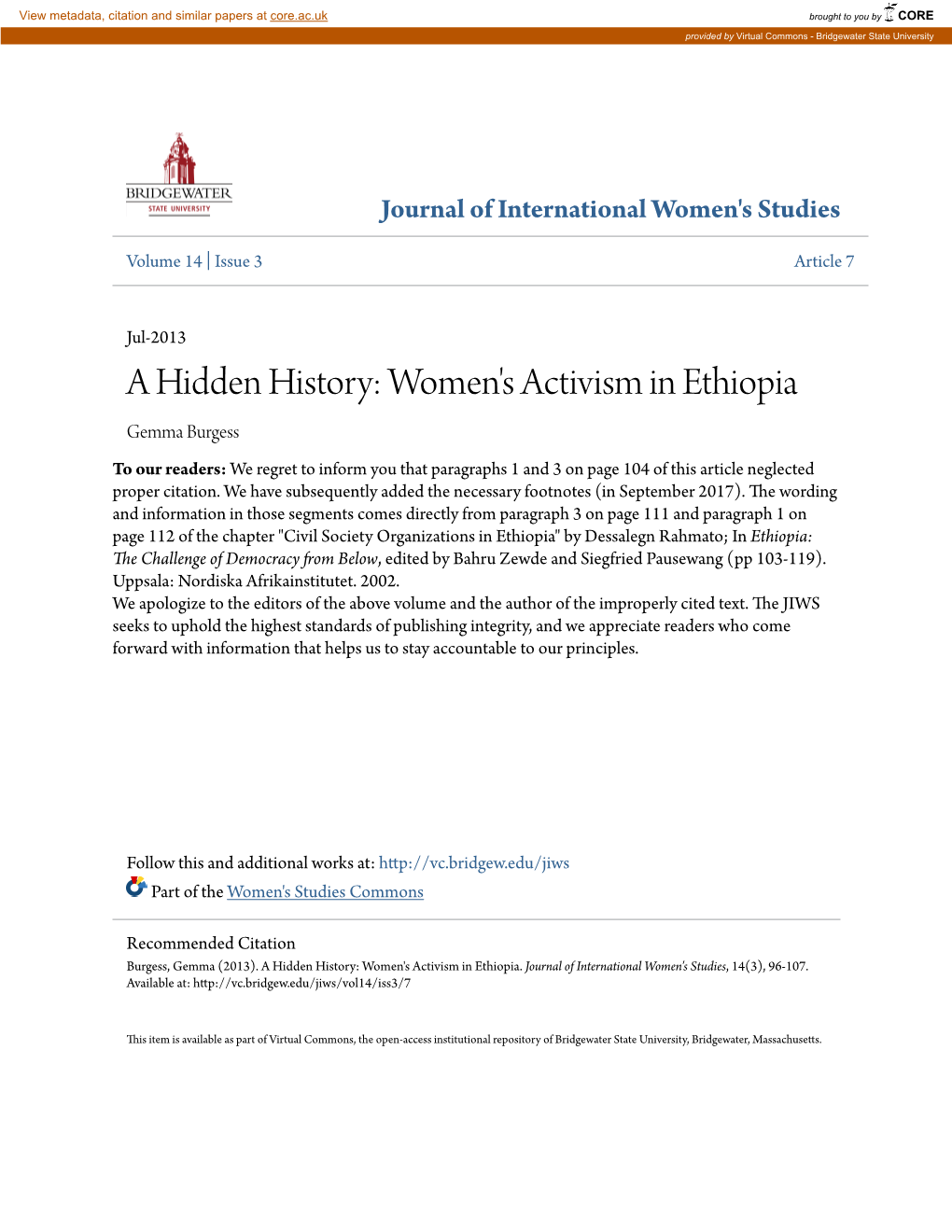 A Hidden History: Women's Activism in Ethiopia