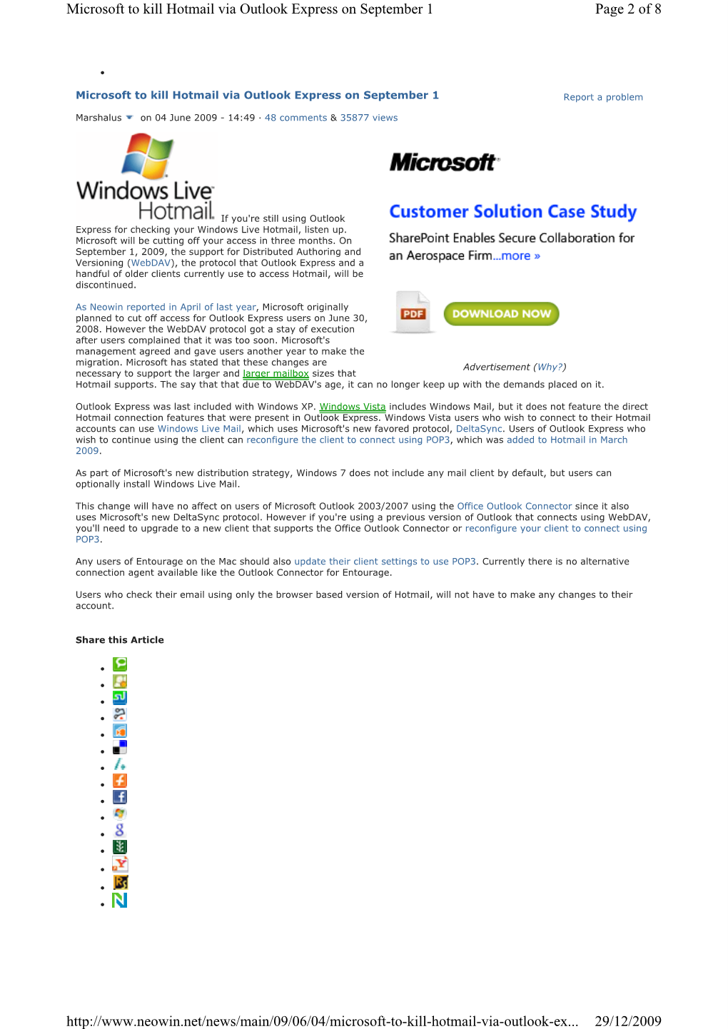 Page 2 of 8 Microsoft to Kill Hotmail Via Outlook Express on September 1