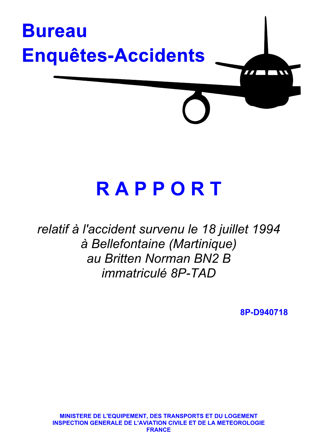 Martinique) Au Britten Norman BN2 B Immatriculé 8P-TAD