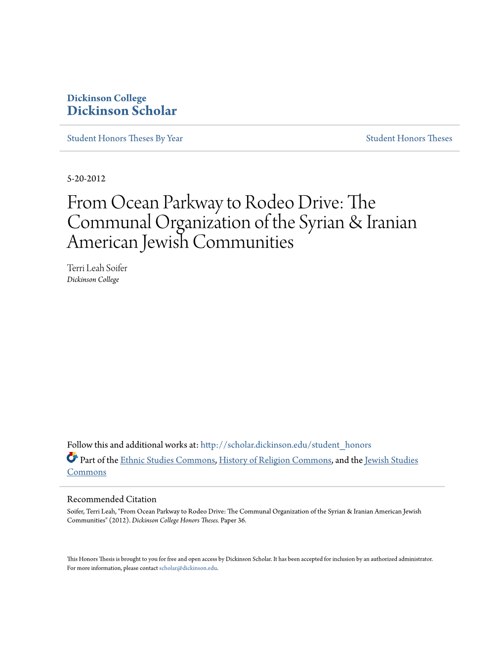 The Communal Organization of the Syrian & Iranian American Jewish