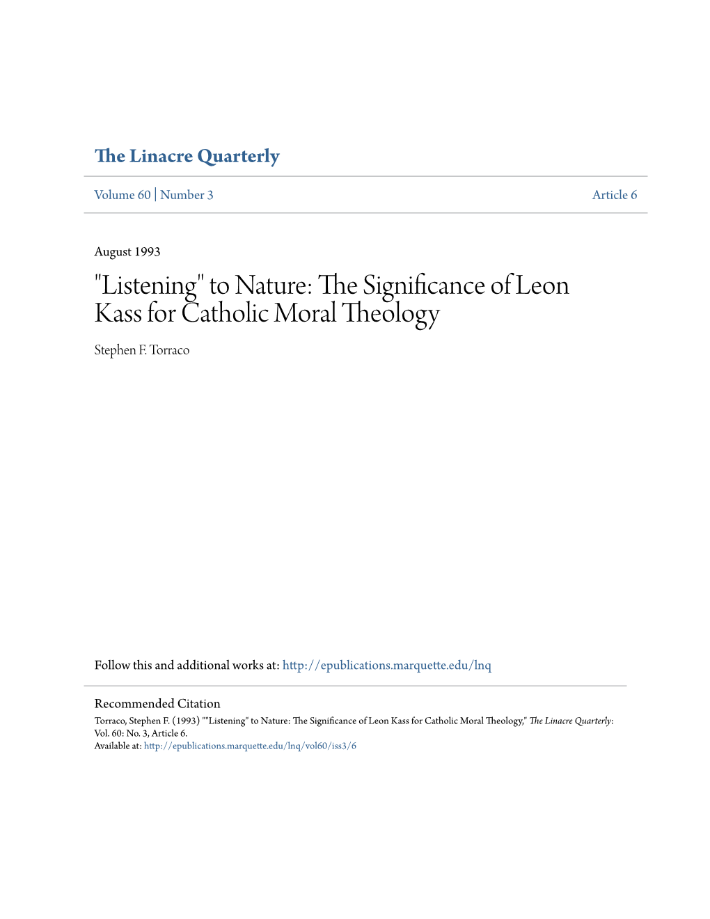 The Significance of Leon Kass for Catholic Moral Theology by Stephen F