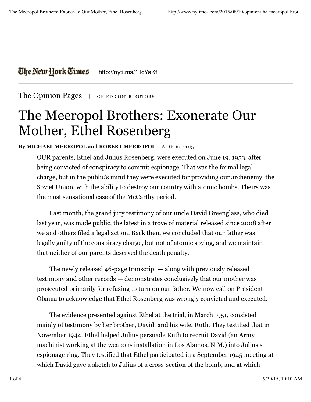 The Meeropol Brothers: Exonerate Our Mother, Ethel Rosenberg