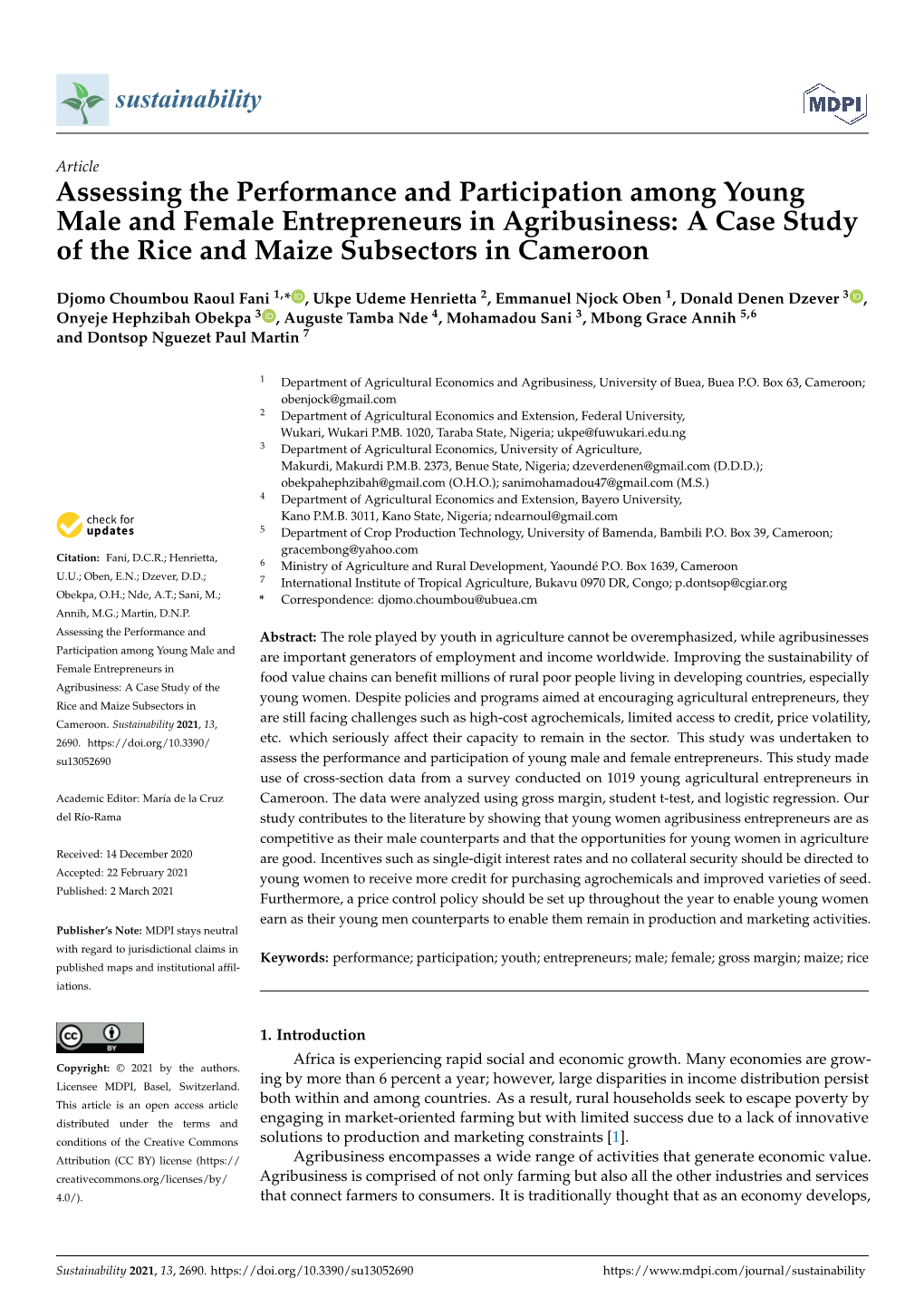 A Case Study of the Rice and Maize Subsectors in Cameroon