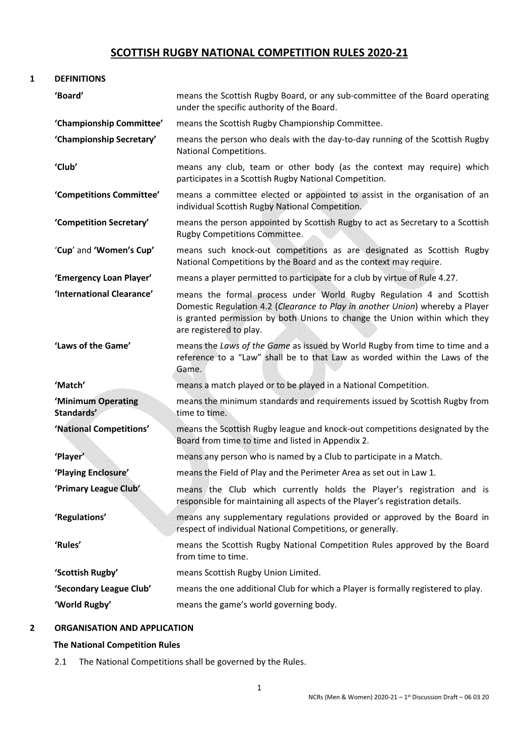 Scottish Rugby National Competition Rules 2020-21