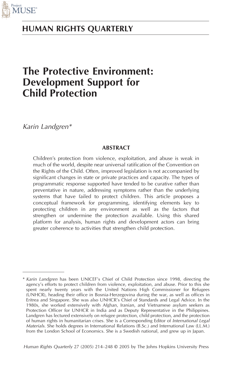 The Protective Environment: Development Support for Child Protection