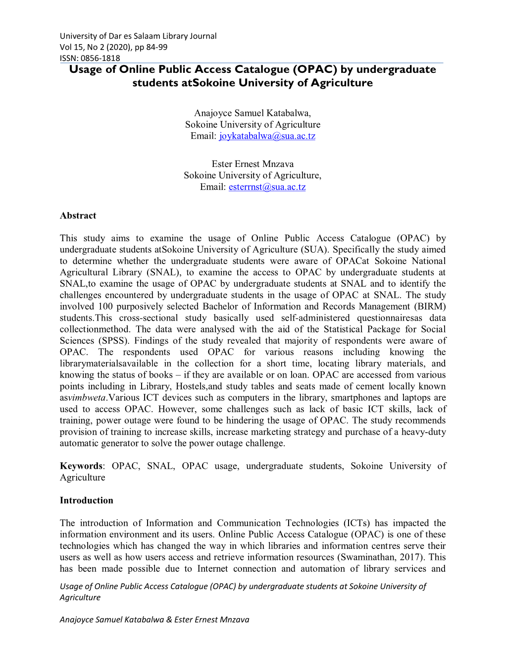 (OPAC) by Undergraduate Students Atsokoine University of Agriculture