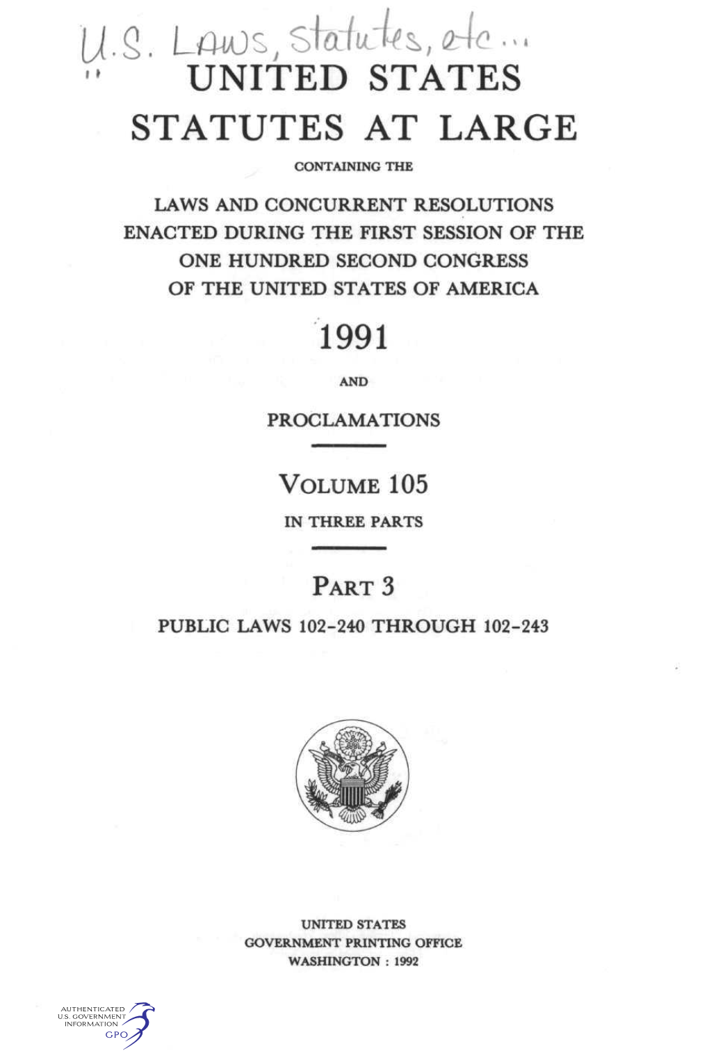 United States Statutes at Large 1991
