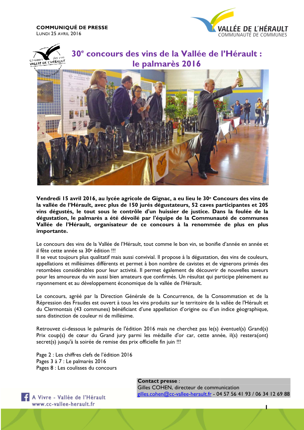 Concours Des Vins De La Vallée De L'hérault Le Palmarès 2016