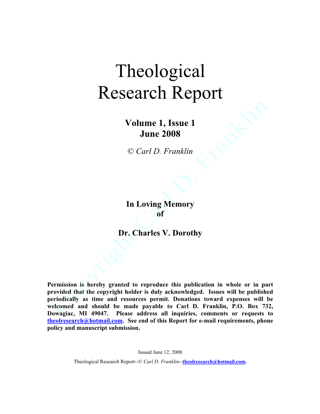 Theological Research Report