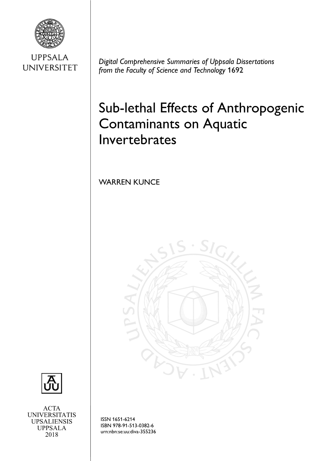 Sub-Lethal Effects of Anthropogenic Contaminants on Aquatic Invertebrates