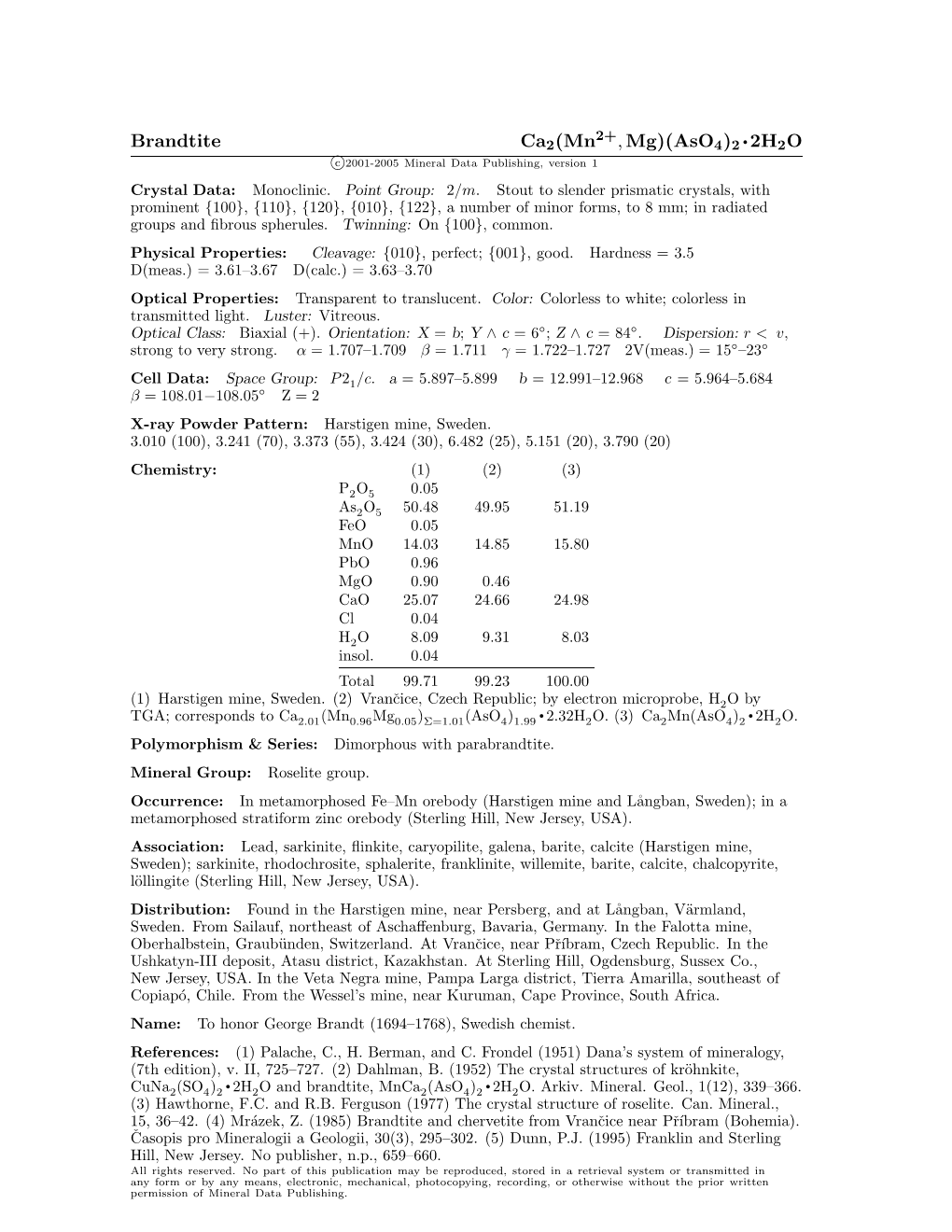 Brandtite Ca2(Mn2+,Mg)(Aso4)