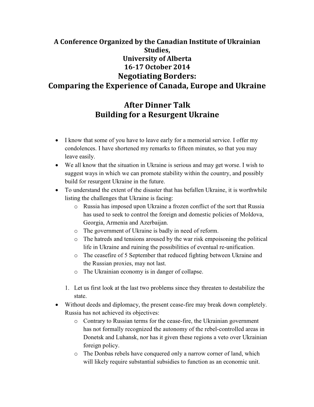 Negotiating Borders: Comparing the Experience of Canada, Europe and Ukraine