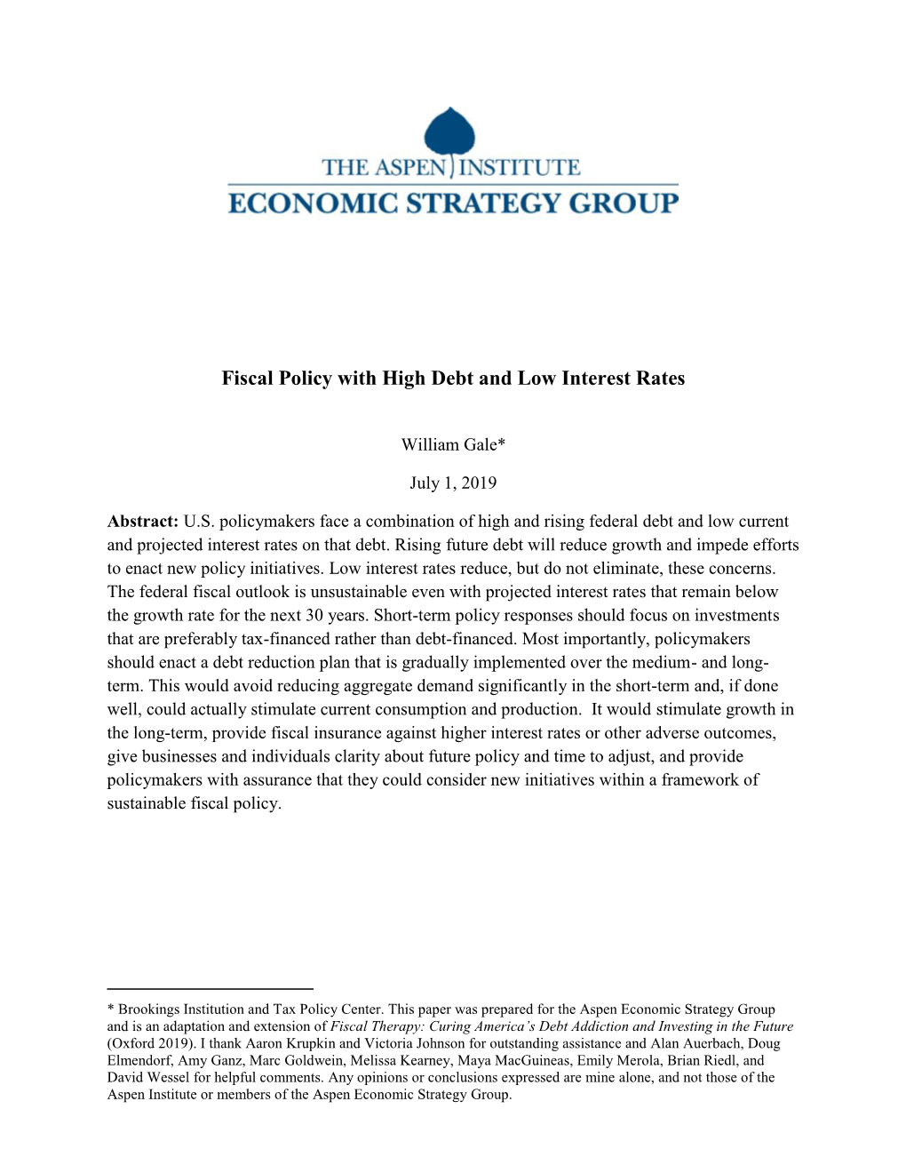 Fiscal Policy with High Debt and Low Interest Rates