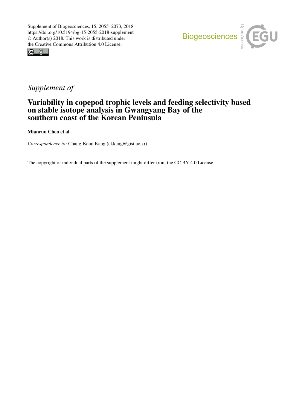 Supplement of Variability in Copepod Trophic Levels and Feeding