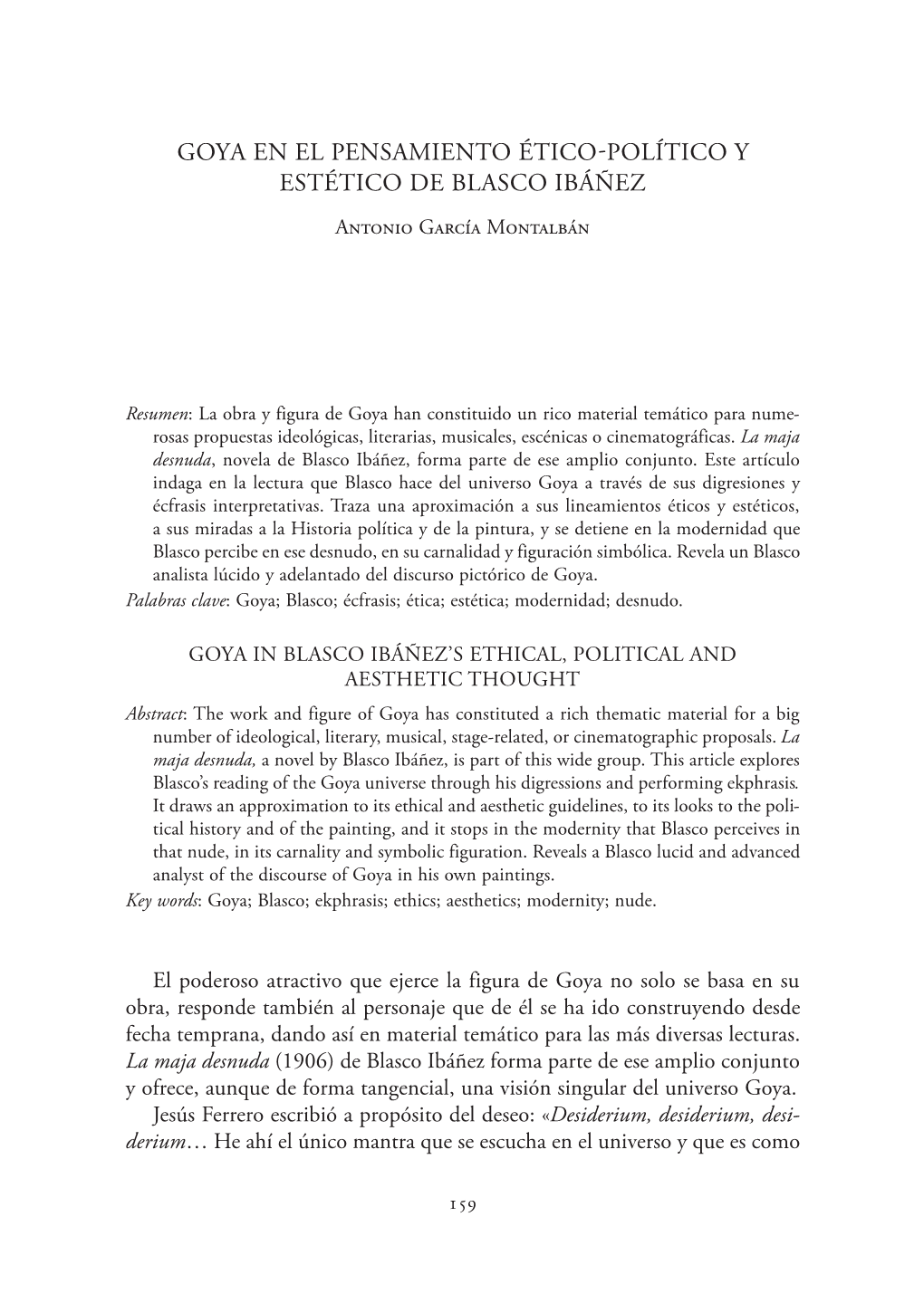 Goya En El Pensamiento Ético-Político Y Estético De Blasco Ibáñez Antonio García Montalbán