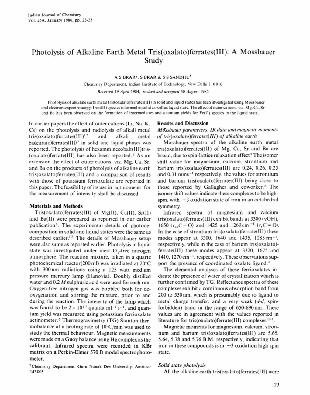 Photolysis of Alkaline Earth Metal Tris(Oxalato)Ferrates(III): a Mossbauer Study