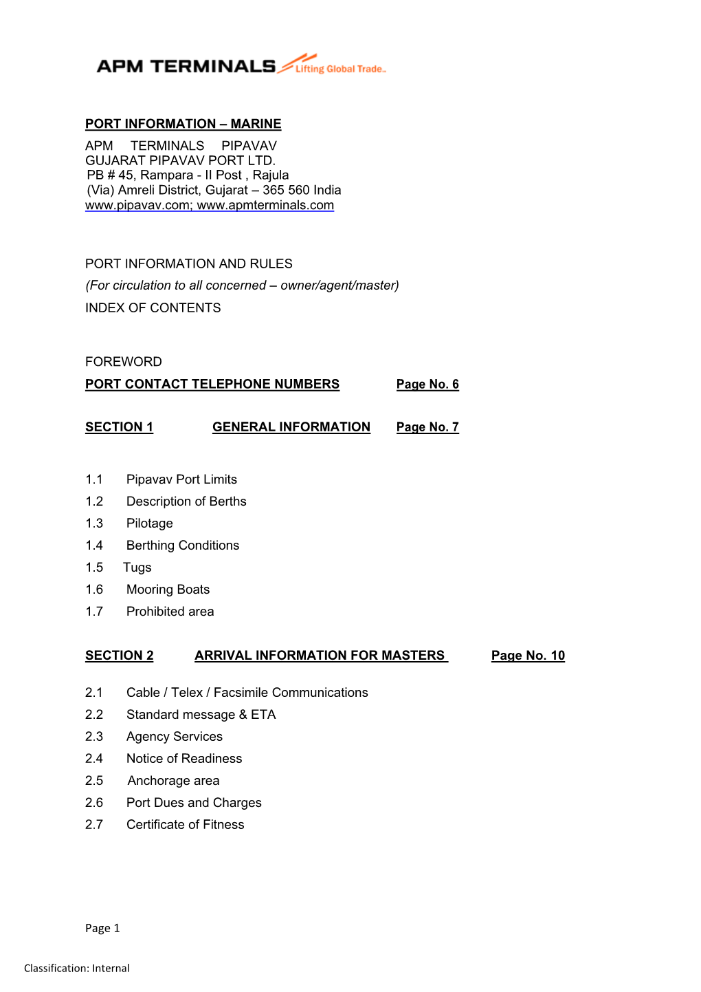 Port Information – Marine Apm Terminals Pipavav Gujarat Pipavav Port Ltd