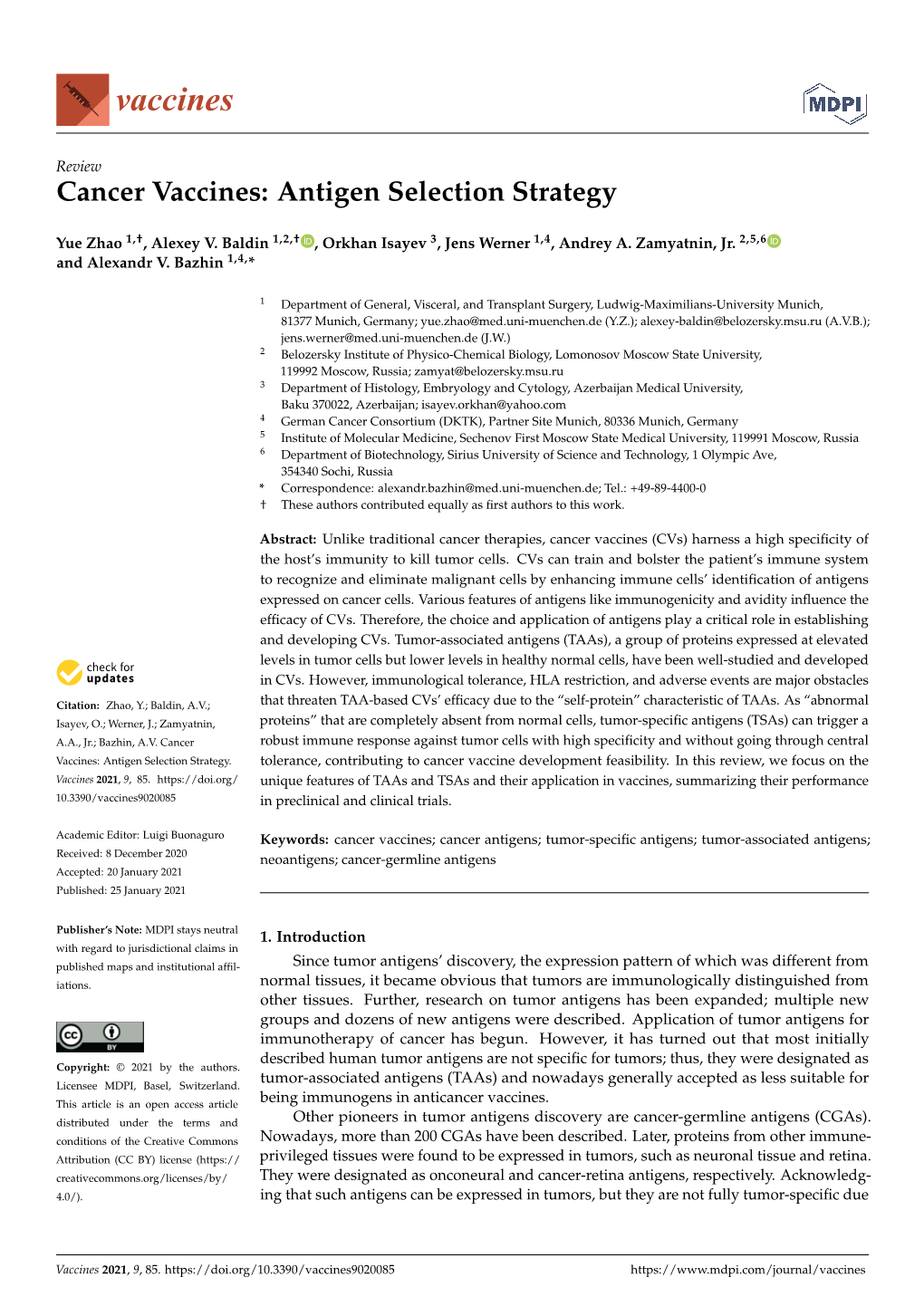 Cancer Vaccines: Antigen Selection Strategy