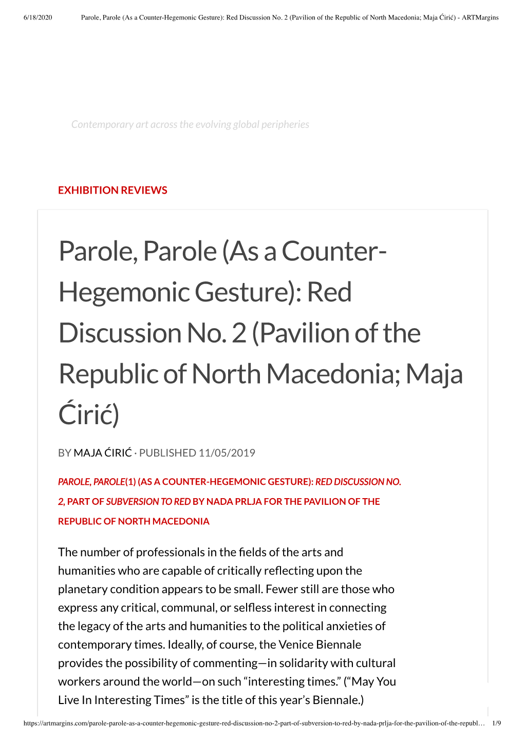 Parole, Parole (As a Counter- Hegemonic Gesture): Red Discussion No