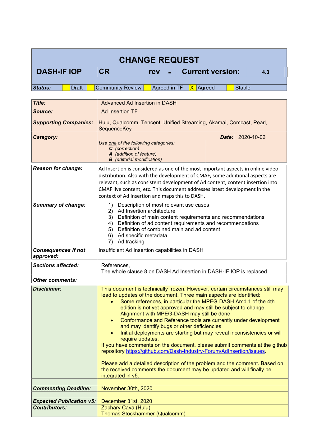 DASH-IF Change Request