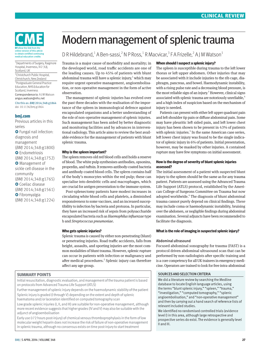 Modern Management of Splenic Trauma