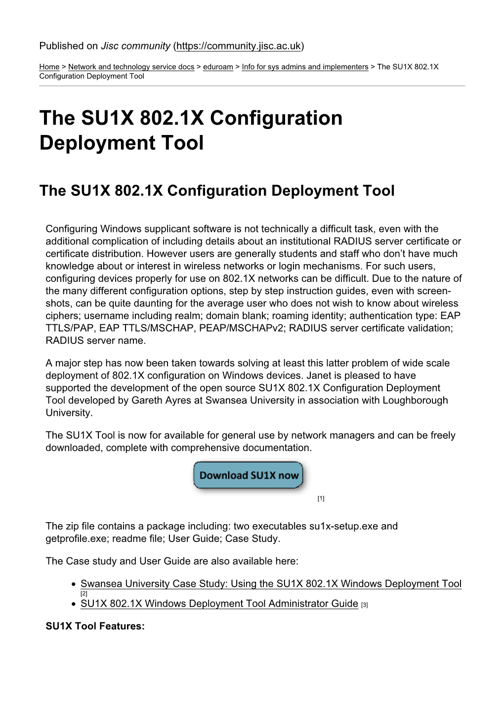 The SU1X 802.1X Configuration Deployment Tool