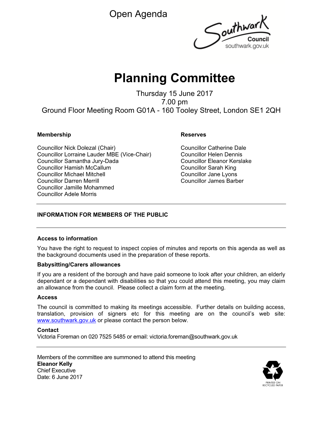 (Public Pack)Agenda Document for Planning Committee, 15/06/2017