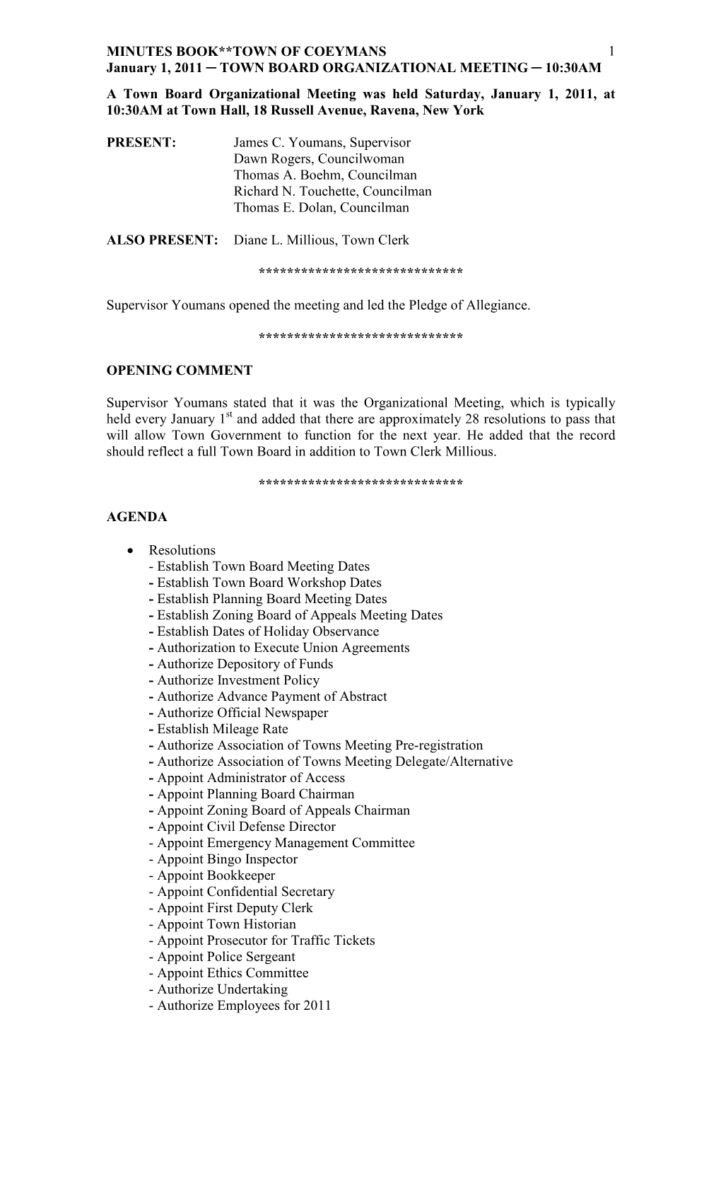 2011 Town Board Minutes