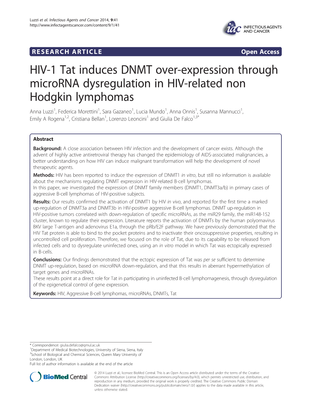 HIV-1 Tat Induces DNMT Over-Expression Through Microrna