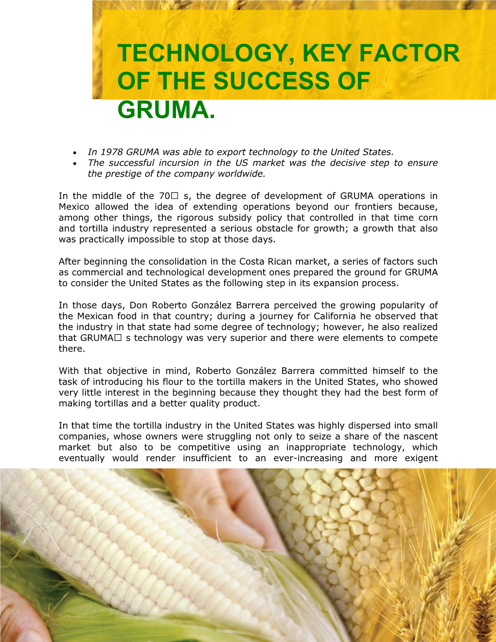 Technology, Key Factor of the Success of Gruma