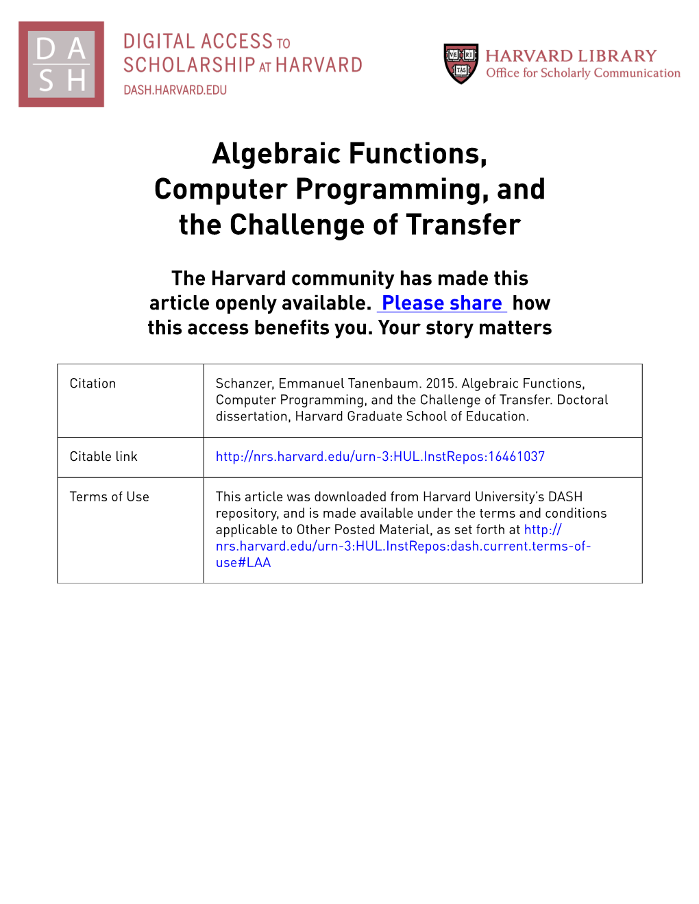 Algebraic Functions, Computer Programming, and the Challenge of Transfer