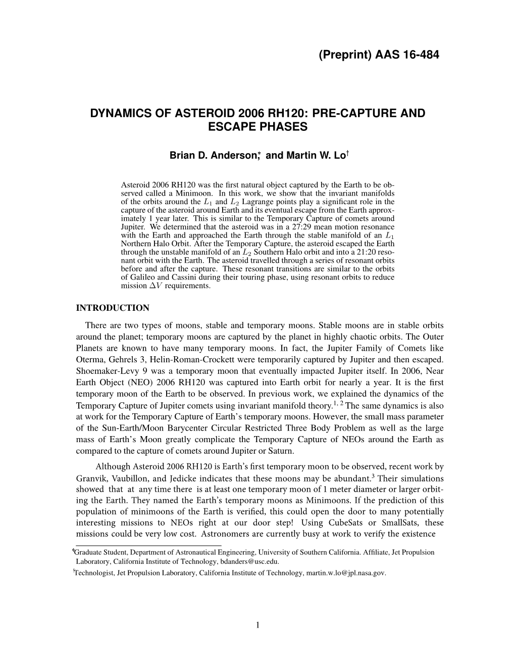 Aas 16-484 Dynamics of Asteroid 2006 Rh120