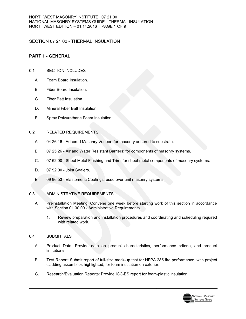 Section 07 21 00 - Thermal Insulation