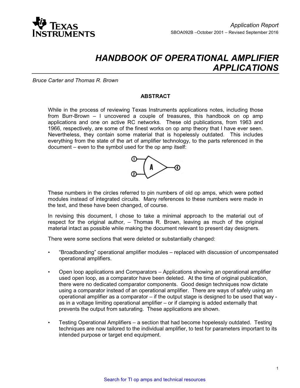 HANDBOOK of OPERATIONAL AMPLIFIER APPLICATIONS Bruce Carter and Thomas R