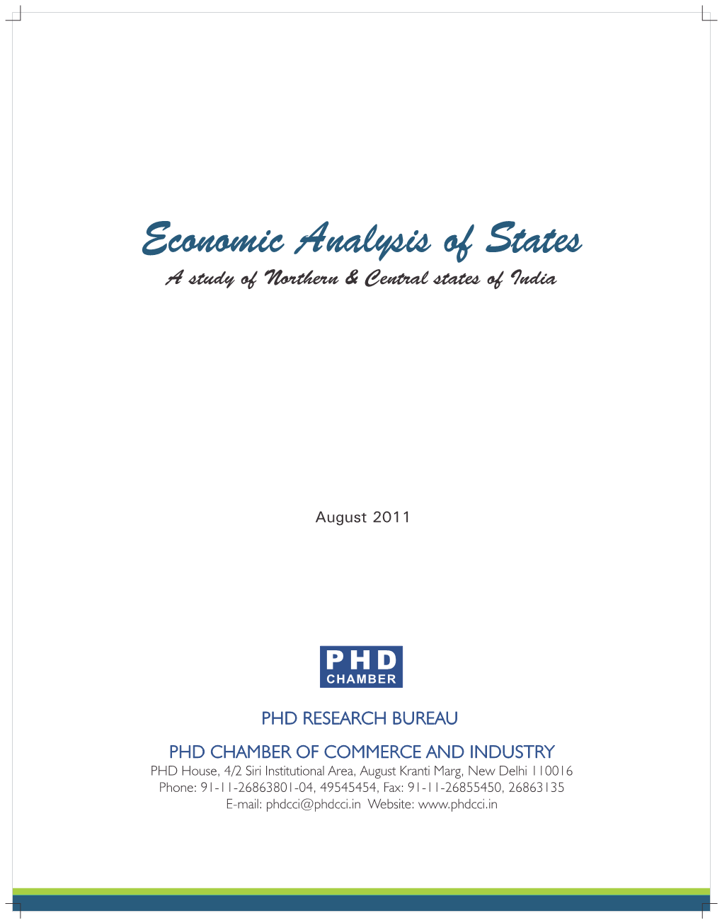 Economic Analysis of States a Study of Northern & Central States of India