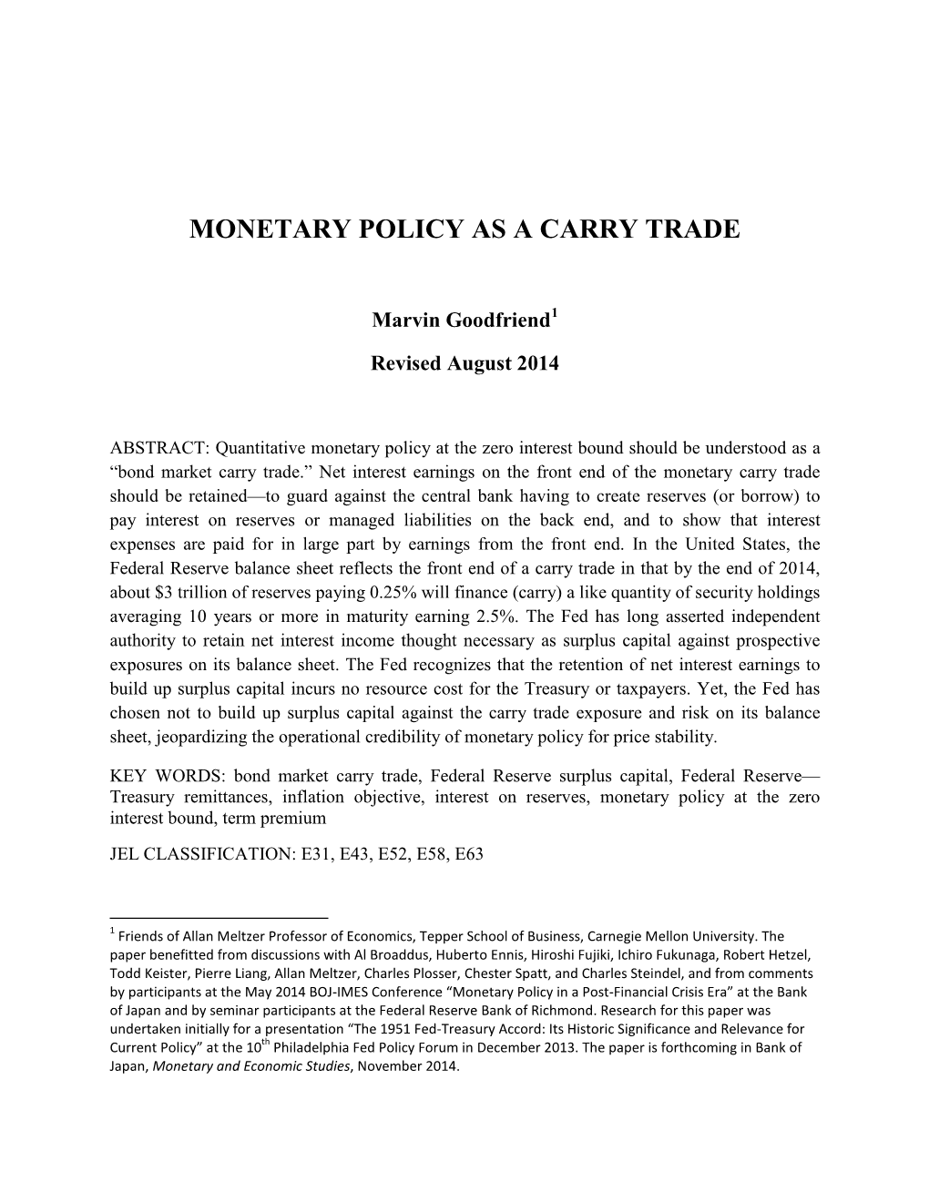 PDF Marvin Goodfriend: Monetary Policy As A