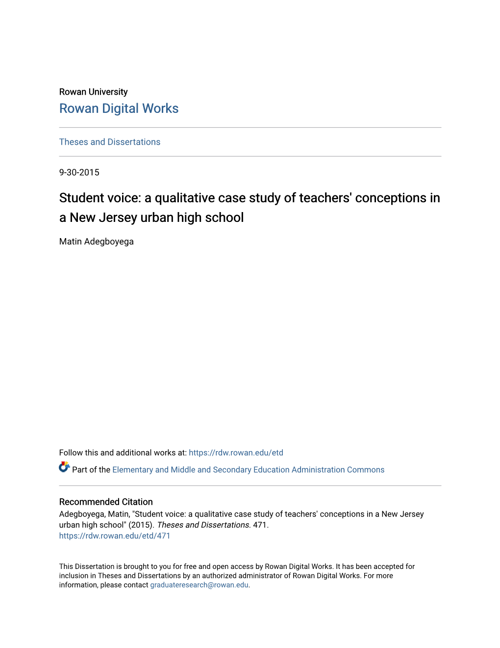 Student Voice: a Qualitative Case Study of Teachers' Conceptions in a New Jersey Urban High School